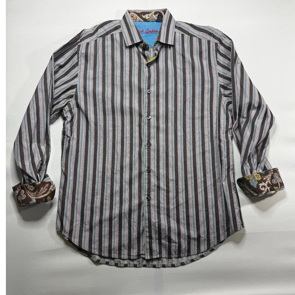 Robert Graham Men's Long Sleeve Purple Striped Button Up Dress Shirt - Size XL*